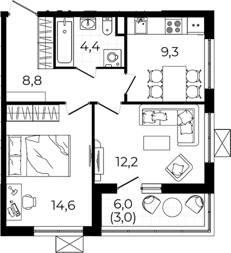 2-комнатная квартира 52.3 м², 6/12 эт., ЖК «А101 Всеволожск»